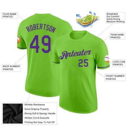 Neon Green Purple Performance T-Shirt for Activewear, Custom Design Custom Neon Green Purple Performance T-Shirt