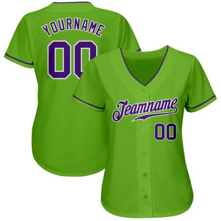 Neon Green Purple-White Custom Baseball Jersey - Authentic Design Custom Neon Green Purple-White Authentic Baseball Jersey