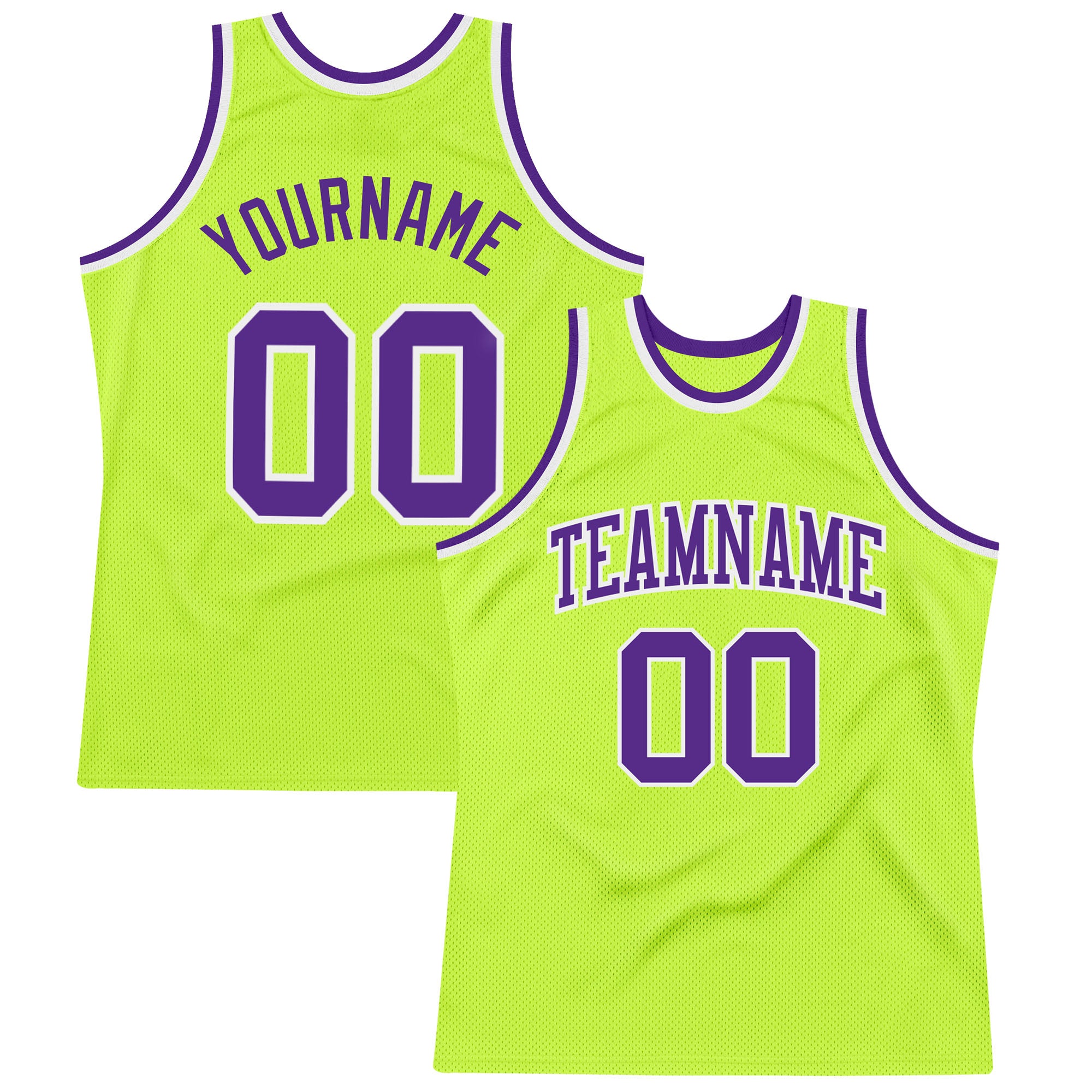 Neon Green Purple White Throwback Basketball Jersey - Custom Authentic Sportswear Custom Neon Green Purple-White Authentic