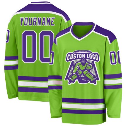 Neon Green Purple White Custom Hockey Jersey - Personalized Sports Apparel Custom Neon Green Purple-White Hockey Jersey