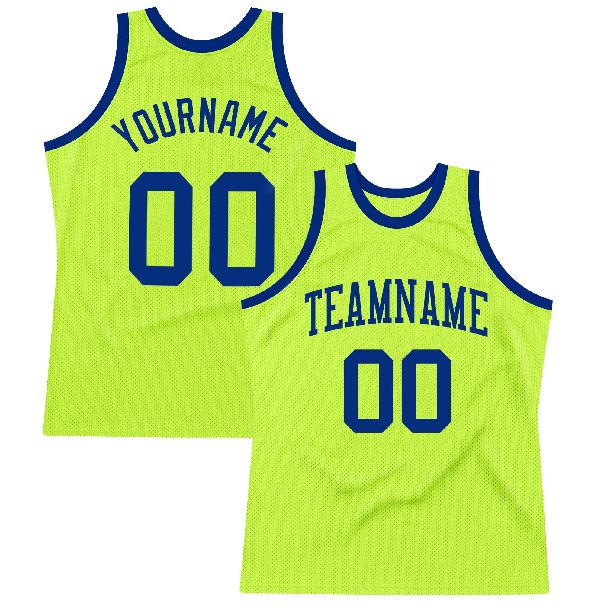 Neon Green Authentic Throwback Basketball Jersey - Custom Royal Style Custom Neon Green Royal Authentic Throwback Basketball