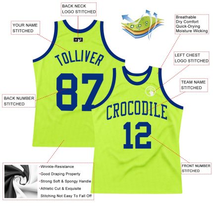 Neon Green Authentic Throwback Basketball Jersey - Custom Royal Style Custom Neon Green Royal Authentic Throwback Basketball