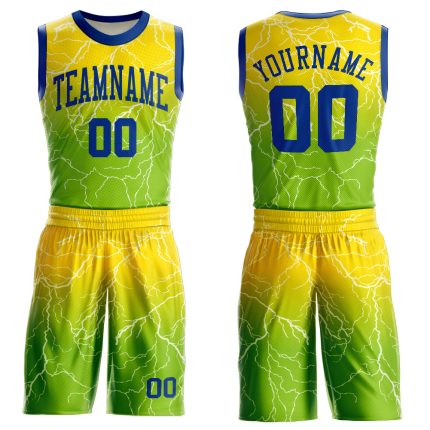 Neon Green Royal Gold Basketball Jersey Sublimation Round Neck Custom Suit Custom Neon Green Royal-Gold Round Neck Sublimation