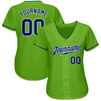 Neon Green Baseball Jersey - Custom Royal-White Authentic Design Custom Neon Green Royal-White Authentic Baseball Jersey