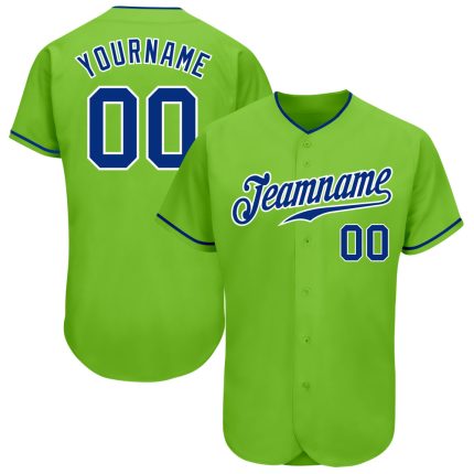 Neon Green Baseball Jersey - Custom Royal-White Authentic Design Custom Neon Green Royal-White Authentic Baseball Jersey