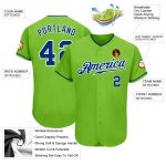 Neon Green Baseball Jersey - Custom Royal-White Authentic Design Custom Neon Green Royal-White Authentic Baseball Jersey