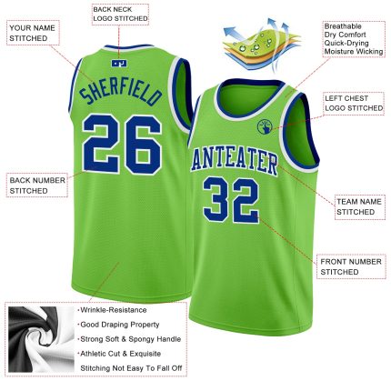 Neon Green Royal White Basketball Jersey - Custom Authentic Design Custom Neon Green Royal-White Authentic Basketball Jersey