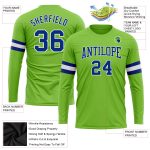Neon Green Long Sleeve Performance T-Shirt - Custom Royal-White Design Custom Neon Green Royal-White Long Sleeve Performance