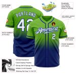 Neon Green White-Royal Authentic Fade Baseball Jersey - Custom Fashion Jersey Custom Neon Green White-Royal Authentic Fade