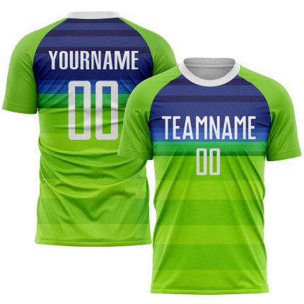 Neon Green and White-Royal Custom Sublimation Soccer Uniform Jersey Custom Neon Green White-Royal Sublimation Soccer Uniform