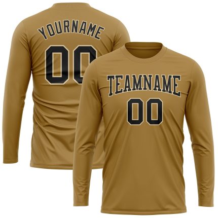 Old Gold Black Cream Performance Long Sleeve T-Shirt - Custom Fit Custom Old Gold Black-Cream Long Sleeve Performance T-Shirt
