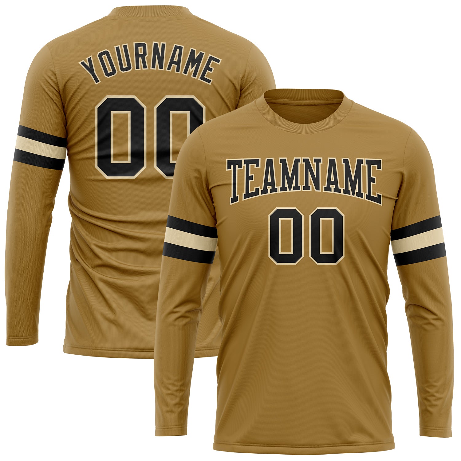 Old Gold Black Cream Performance Long Sleeve T-Shirt - Custom Fit Custom Old Gold Black-Cream Long Sleeve Performance T-Shirt