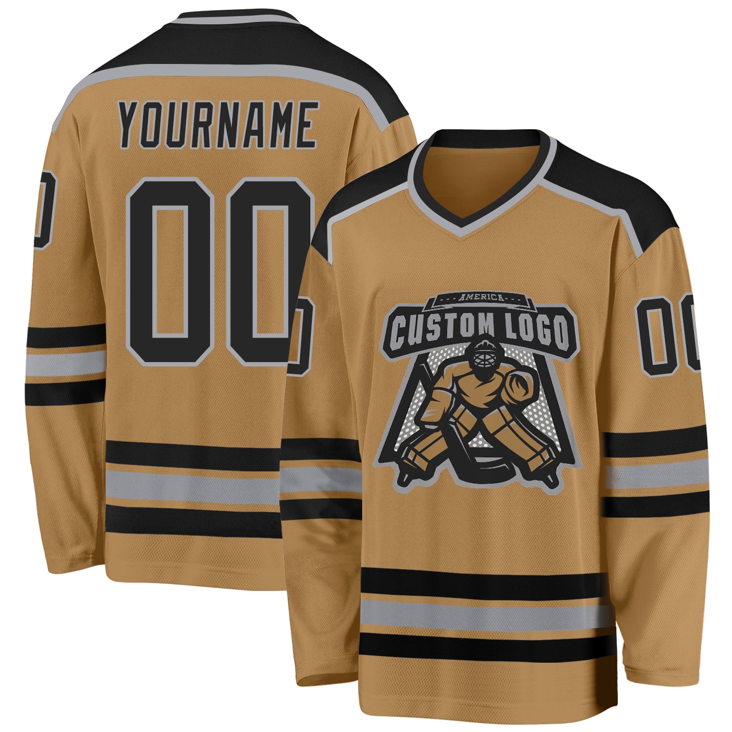 Custom Old Gold Black-Gray Hockey Jersey Old Gold Black-Gray Hockey Jersey Custom Design - Personalized Team Apparel Custom Old Gold Black-Gray Hockey Jersey