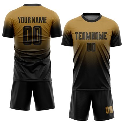 Custom Black Gold Soccer Jersey - Fade Fashion Sublimation Uniform Custom Old Gold Black Sublimation Fade Fashion Soccer