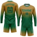 Custom Gold Kelly Green Soccer Jersey Long Sleeve Fade Fashion Sublimation Uniform Custom Old Gold Kelly Green Sublimation