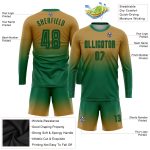 Custom Gold Kelly Green Soccer Jersey Long Sleeve Fade Fashion Sublimation Uniform Custom Old Gold Kelly Green Sublimation