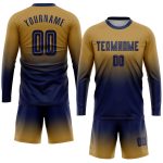 Old Gold Navy Sublimation Fashion Soccer Jersey Long Sleeve Uniform Custom Custom Old Gold Navy Sublimation Long Sleeve Fade