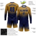Old Gold Navy Sublimation Fashion Soccer Jersey Long Sleeve Uniform Custom Custom Old Gold Navy Sublimation Long Sleeve Fade