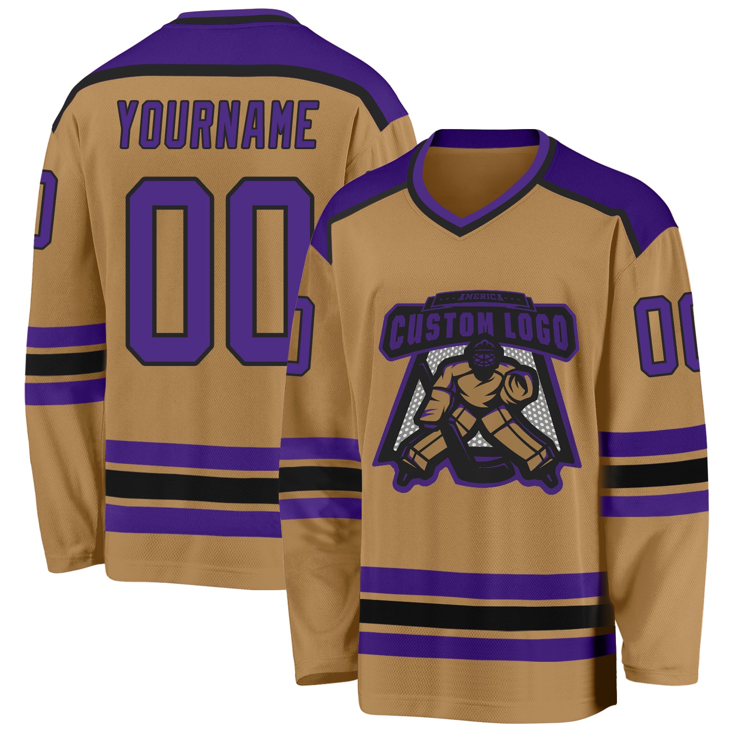 Custom Purple Black Old Gold Hockey Jersey for Men and Women, Personalized Team Apparel Custom Old Gold Purple-Black Hockey