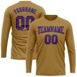 Custom Long Sleeve Performance T-Shirt in Old Gold Purple-Black Custom Old Gold Purple-Black Long Sleeve Performance T-Shirt