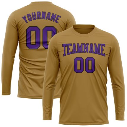 Custom Long Sleeve Performance T-Shirt in Old Gold Purple-Black Custom Old Gold Purple-Black Long Sleeve Performance T-Shirt