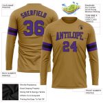 Custom Long Sleeve Performance T-Shirt in Old Gold Purple-Black Custom Old Gold Purple-Black Long Sleeve Performance T-Shirt