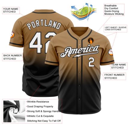 Old Gold White-Black Authentic Fade Fashion Baseball Jersey - Custom Design Custom Old Gold White-Black Authentic Fade Fashion