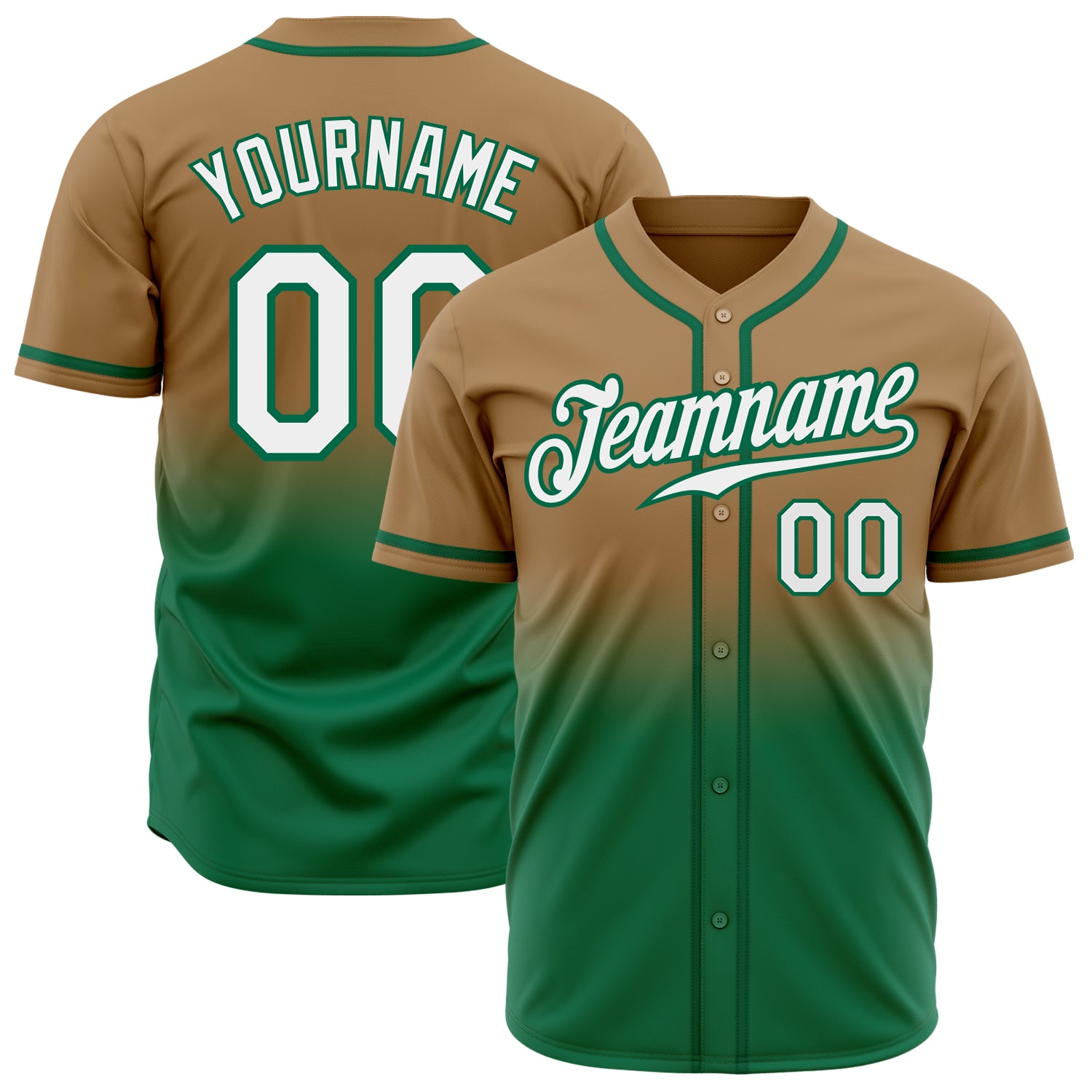 Custom Old Gold White-Kelly Green Authentic Fade Fashion Baseball Jersey Old Gold White Kelly Green Fade Fashion Baseball Jersey - Custom Authentic Design Custom Old Gold White-Kelly Green Authentic