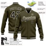 Custom Olive Black Cream Varsity Letterman Bomber Jacket - Full Snap Salute to Service Edition Custom Olive Black-Cream Bomber