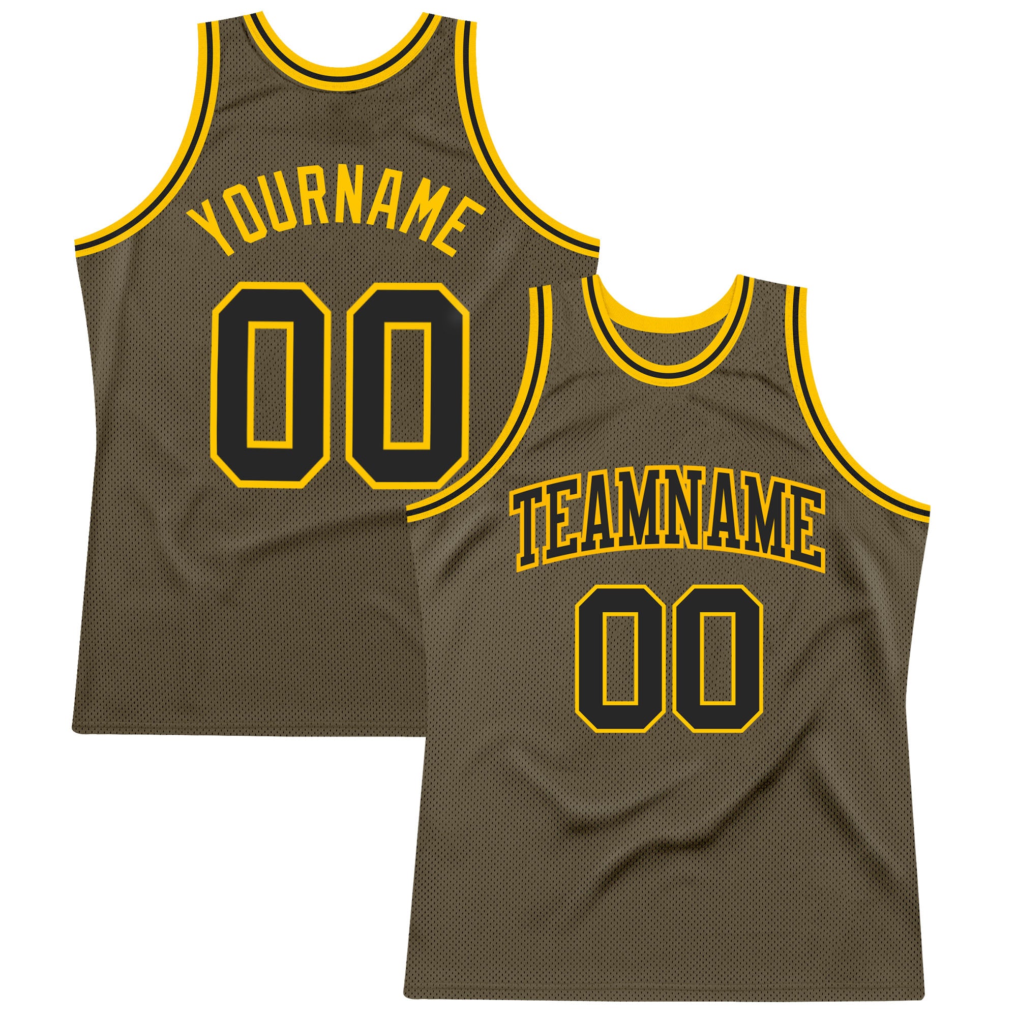Olive Black-Gold Custom Basketball Jersey - Authentic Throwback Salute To Service Custom Olive Black-Gold Authentic Throwback
