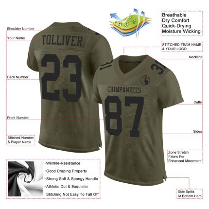 Olive Black Custom Football Jersey - Authentic Salute To Service Edition Custom Olive Black Mesh Authentic Salute To Service
