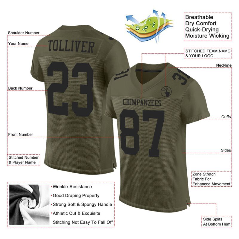 Olive Black Custom Football Jersey - Authentic Salute To Service Edition Custom Olive Black Mesh Authentic Salute To Service