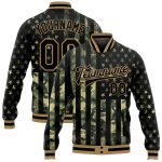 Custom American Flag Bomber Jacket 3D Full-Snap Varsity Letterman Olive Black-Old Gold Salute to Service Custom Olive Black-Old