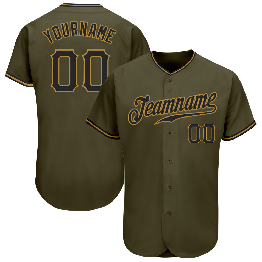 Custom Olive Black-Old Gold Authentic Salute To Service Baseball Jersey Authentic Salute To Service Black Olive Old Gold Baseball Jersey - Custom Design Custom Olive Black-Old Gold Authentic Salute