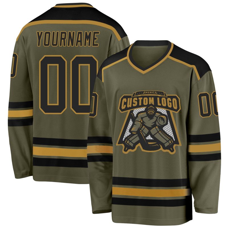 Olive Black Gold Salute To Service Hockey Jersey - Customizable Team Apparel Custom Olive Black-Old Gold Salute To Service