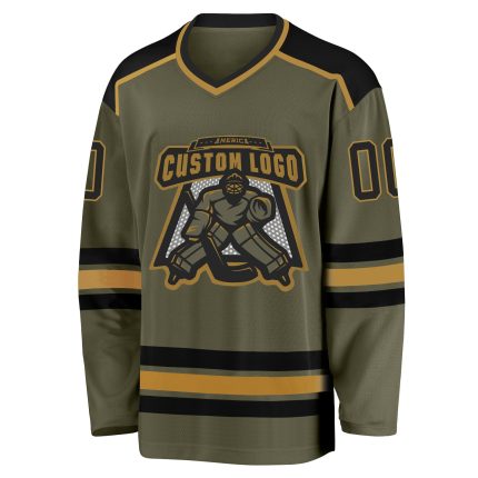 Olive Black Gold Salute To Service Hockey Jersey - Customizable Team Apparel Custom Olive Black-Old Gold Salute To Service