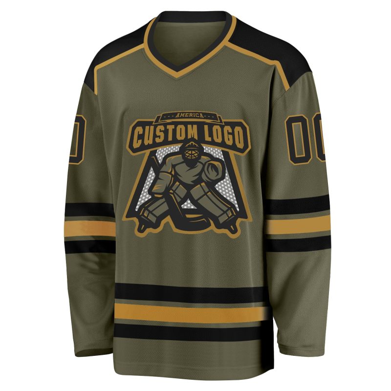 Olive Black Gold Salute To Service Hockey Jersey - Customizable Team Apparel Custom Olive Black-Old Gold Salute To Service