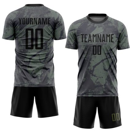 Olive Black Salute To Service Soccer Uniform Jersey - Custom Sublimation Design Custom Olive Black Sublimation Salute To