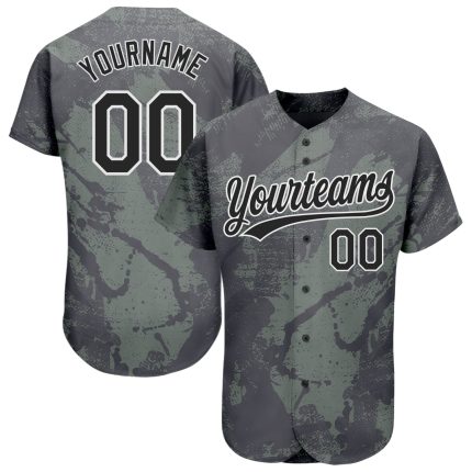 Custom Olive Black-White 3D Pattern Baseball Jersey - Authentic Salute To Service Design Custom Olive Black-White 3D Pattern