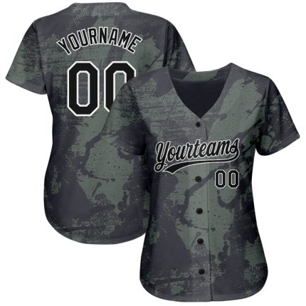 Custom Olive Black-White 3D Pattern Baseball Jersey - Authentic Salute To Service Design Custom Olive Black-White 3D Pattern