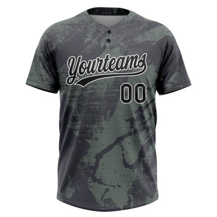 Custom Olive Black-White 3D Salute to Service Jersey Unisex Two-Button Softball Shirt Custom Olive Black-White 3D Salute