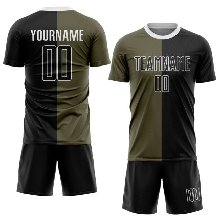 Custom Olive Black-White Soccer Jersey | Sublimation Split Fashion Uniform Salute To Service Custom Olive Black-White Sublimation