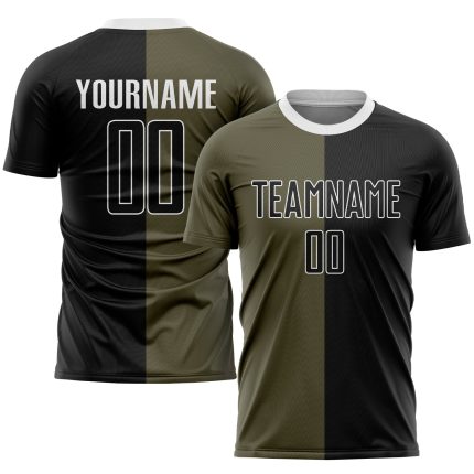Custom Olive Black-White Soccer Jersey | Sublimation Split Fashion Uniform Salute To Service Custom Olive Black-White Sublimation