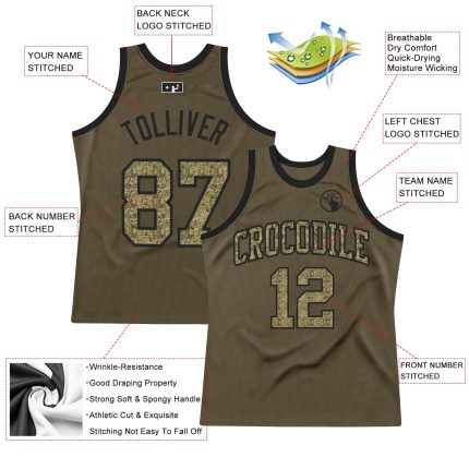 Olive Camo-Black Authentic Basketball Jersey Custom Salute To Service Design Custom Olive Camo-Black Authentic Throwback