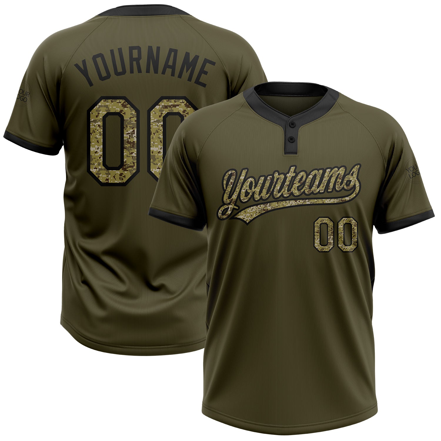 Olive Camo Black Salute to Service Softball Jersey Unisex Two-Button Custom Design Custom Olive Camo-Black Salute To Service