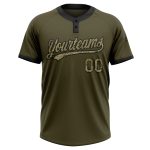 Olive Camo Black Salute to Service Softball Jersey Unisex Two-Button Custom Design Custom Olive Camo-Black Salute To Service