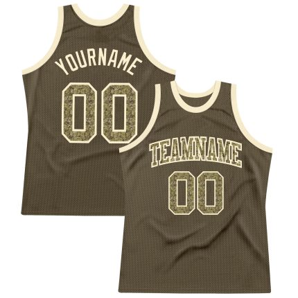 Olive Camo-Cream Basketball Jersey - Custom Authentic Salute To Service Throwback Custom Olive Camo-Cream Authentic Throwback