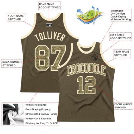 Olive Camo-Cream Basketball Jersey - Custom Authentic Salute To Service Throwback Custom Olive Camo-Cream Authentic Throwback
