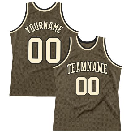 Olive Cream-Black Authentic Basketball Jersey - Custom Salute To Service Throwback Custom Olive Cream-Black Authentic Throwback