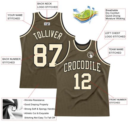 Olive Cream-Black Authentic Basketball Jersey - Custom Salute To Service Throwback Custom Olive Cream-Black Authentic Throwback